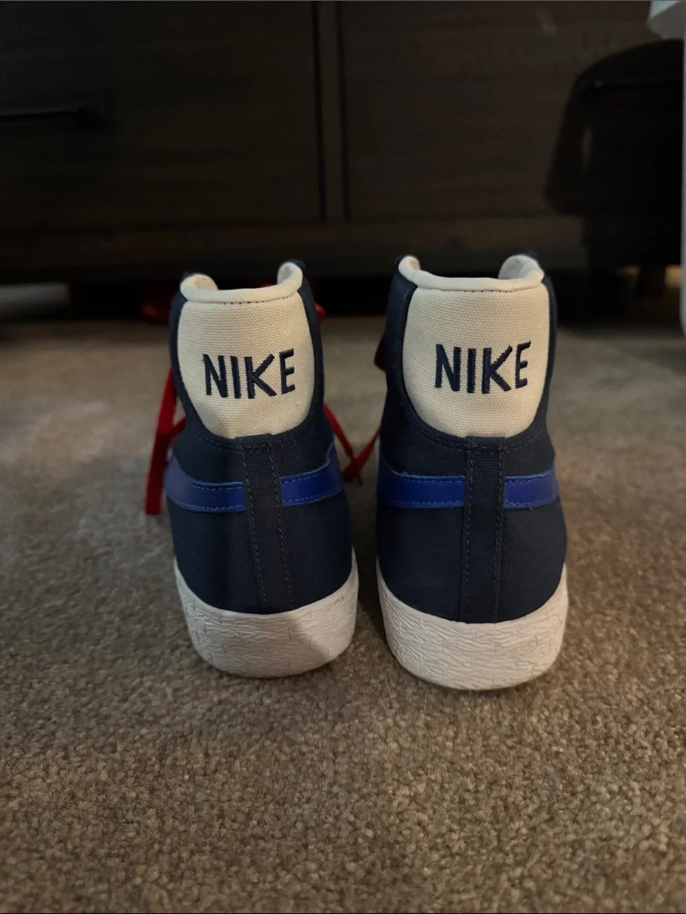 WORN ONCE, CUSTOM Nike High-Top Sneakers in Navy, Royal Blue & Red